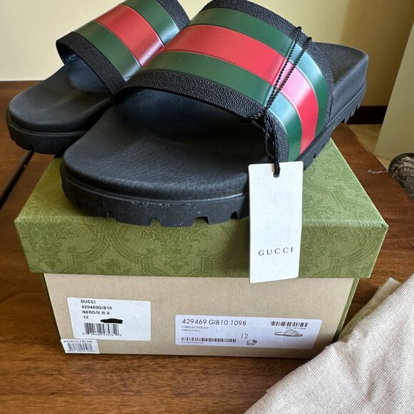 AUTHENTIC Gucci Men's Web Slide Signature Stripe Sandals - EXCELLENT condition - Picture 2 of 5